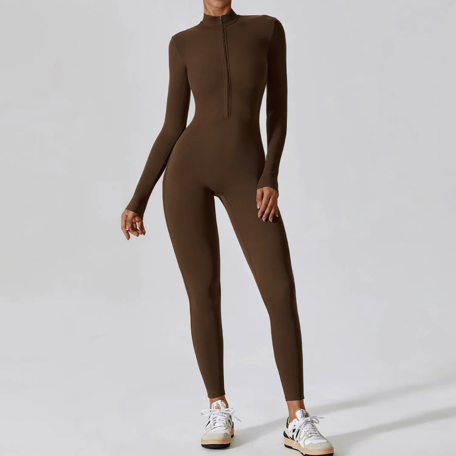 Women’s Long Sleeve Yoga Jumpsuit – Zip Front One-Piece Workout Suit