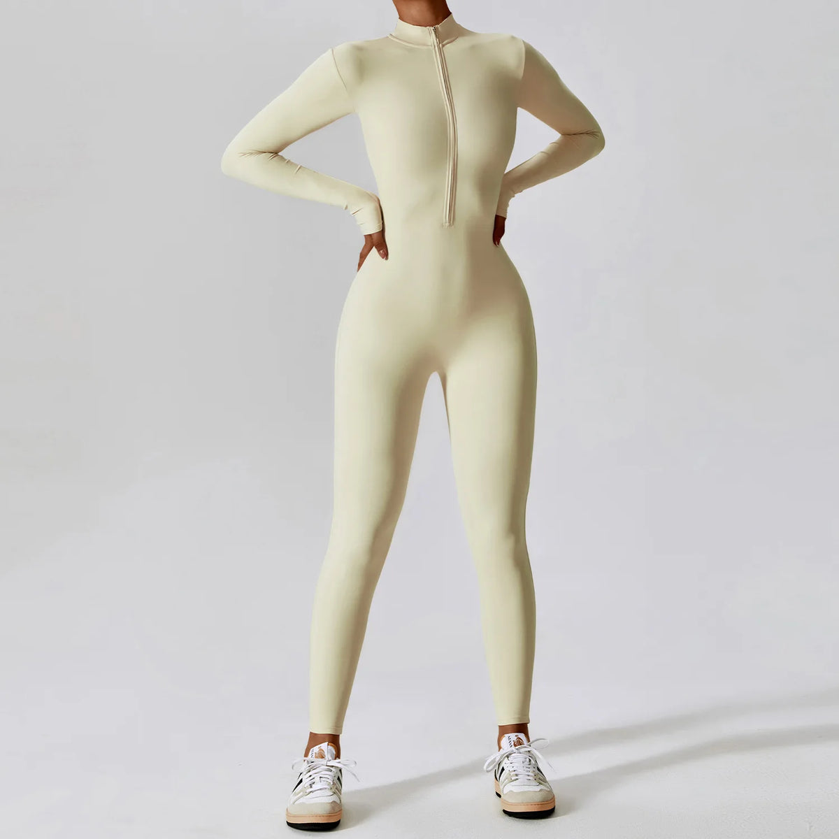Women’s Long Sleeve Yoga Jumpsuit – Zip Front One-Piece Workout Suit