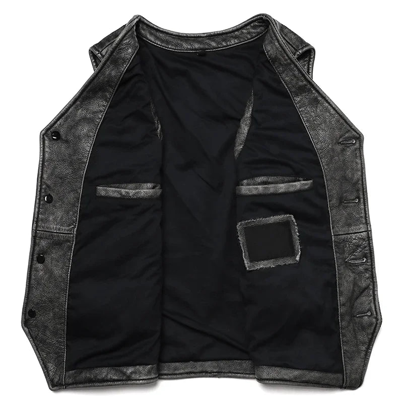 Vintage Genuine Cowhide Leather Vest – Men’s Sleeveless Jacket