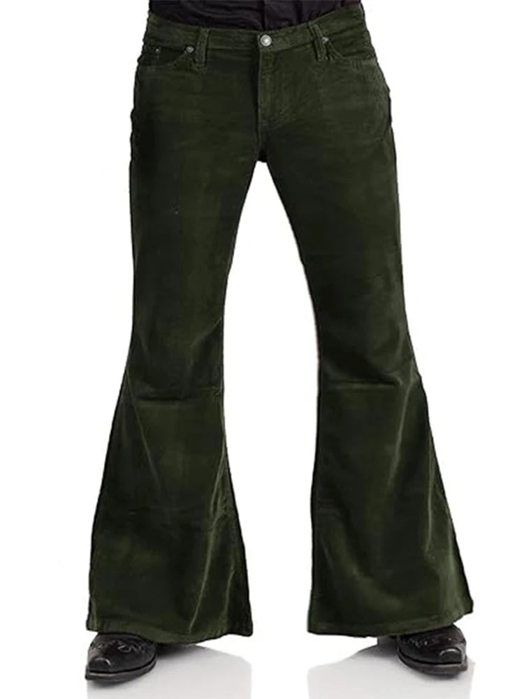Men’s Corduroy Bell Bottom Pants – Slim Fit Flared Trousers