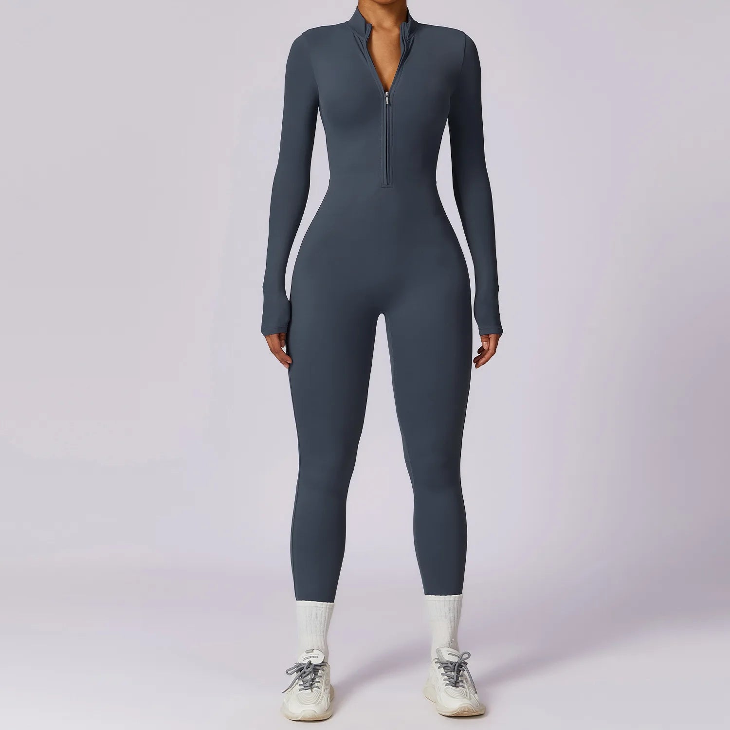 Women’s Long Sleeve Yoga Jumpsuit – Zip Front One-Piece Workout Suit