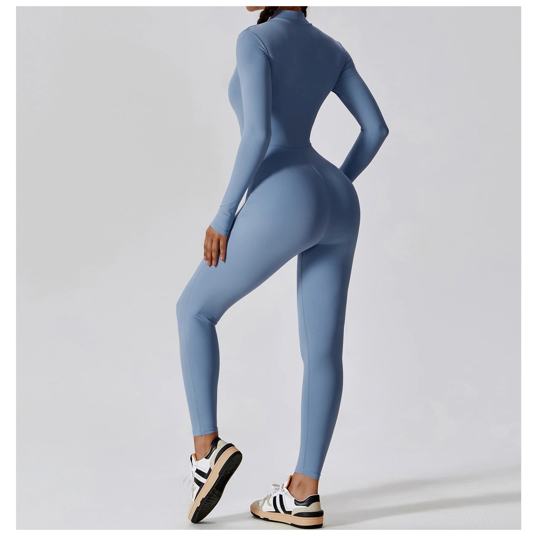 Women’s Long Sleeve Yoga Jumpsuit – Zip Front One-Piece Workout Suit