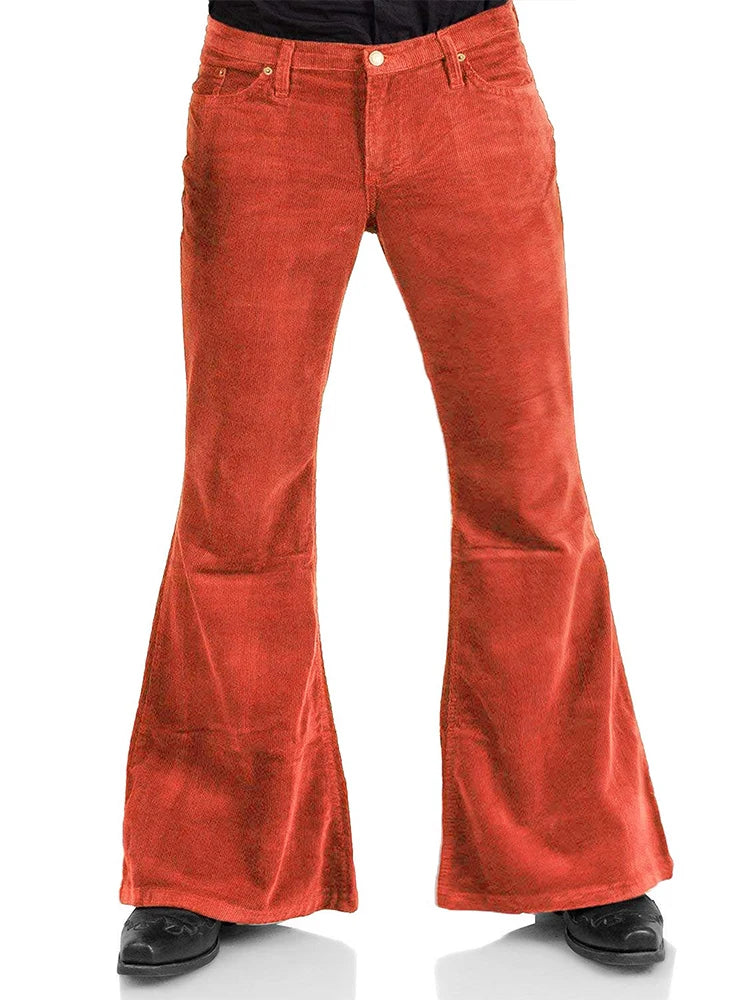 Men’s Corduroy Bell Bottom Pants – Slim Fit Flared Trousers