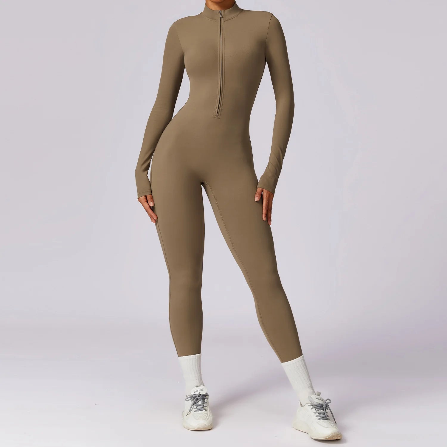 Women’s Long Sleeve Yoga Jumpsuit – Zip Front One-Piece Workout Suit