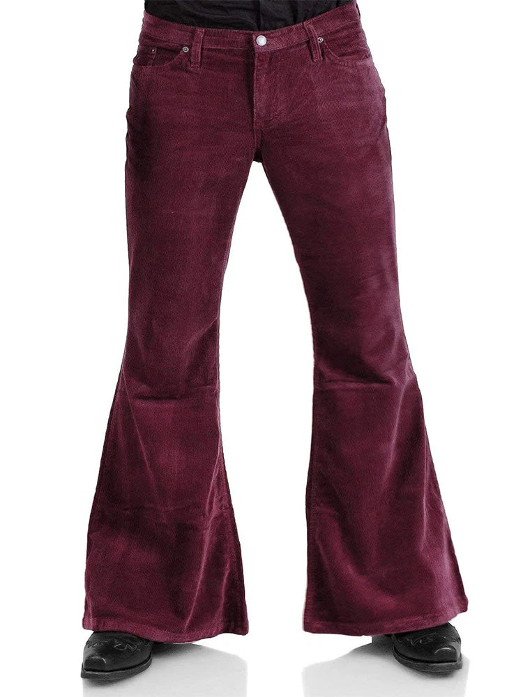 Men’s Corduroy Bell Bottom Pants – Slim Fit Flared Trousers