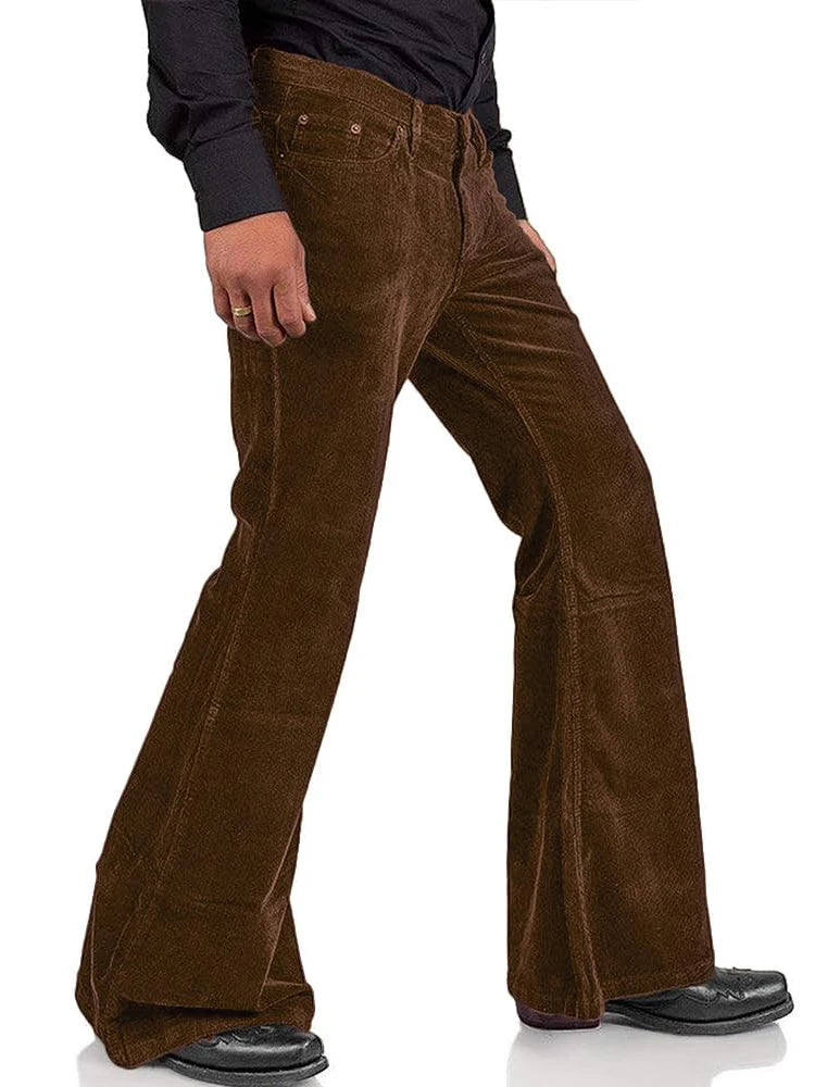 Men’s Corduroy Bell Bottom Pants – Slim Fit Flared Trousers