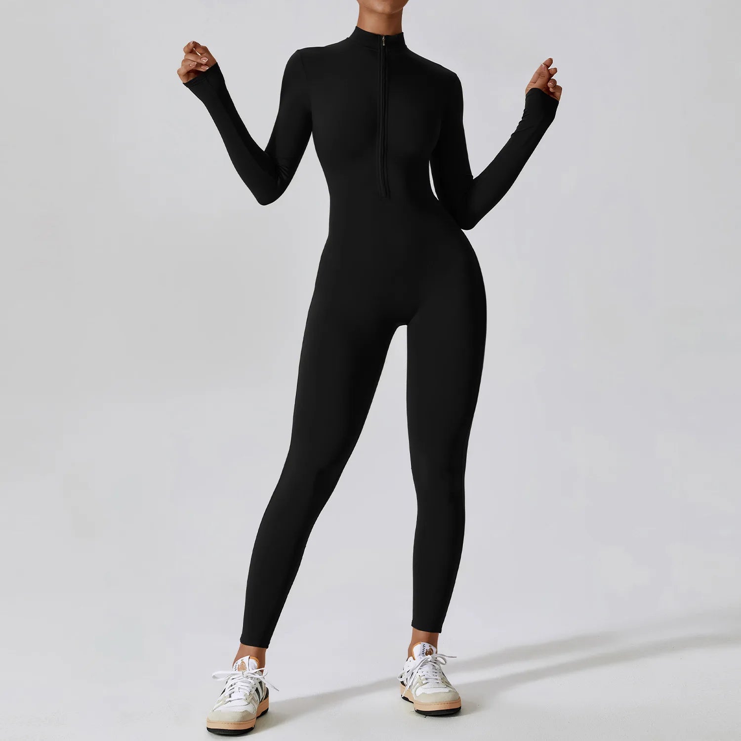 Women’s Long Sleeve Yoga Jumpsuit – Zip Front One-Piece Workout Suit