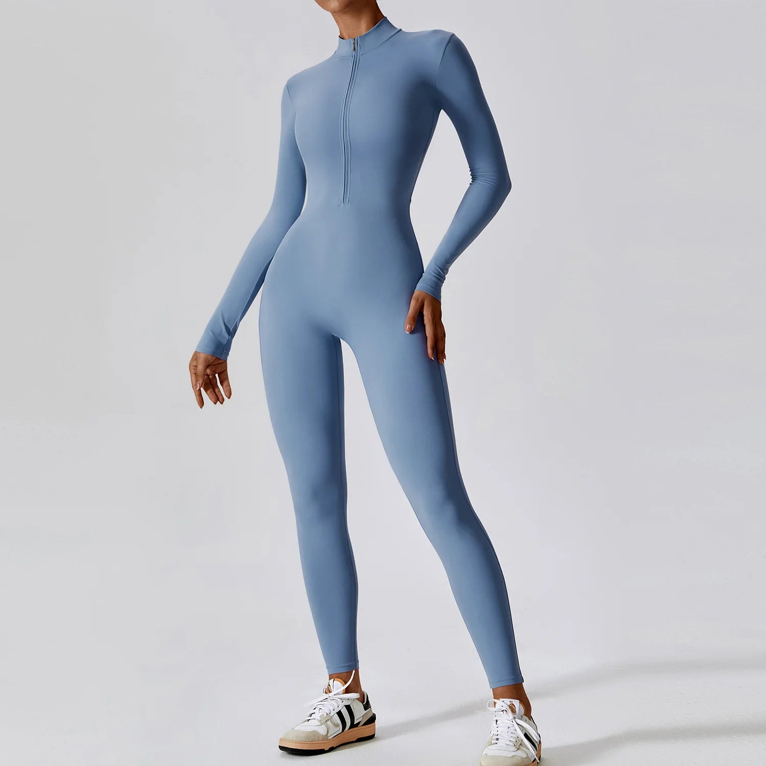 Women’s Long Sleeve Yoga Jumpsuit – Zip Front One-Piece Workout Suit