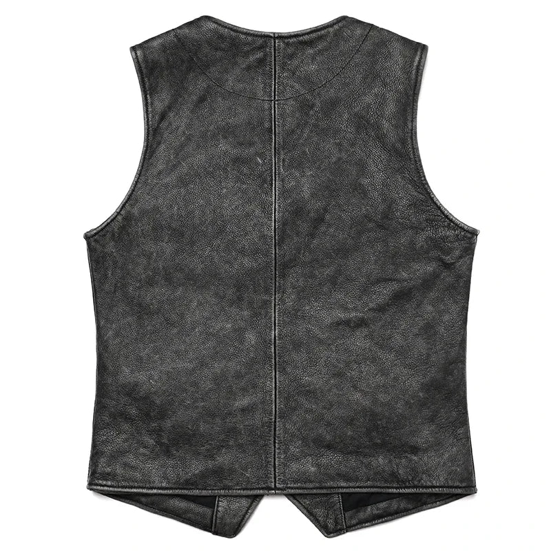 Vintage Genuine Cowhide Leather Vest – Men’s Sleeveless Jacket