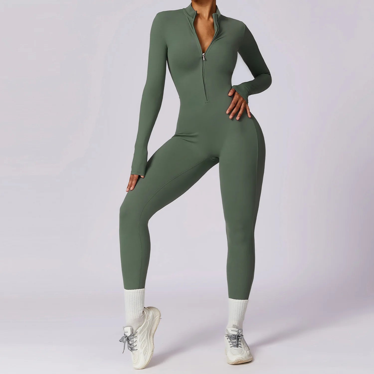 Women’s Long Sleeve Yoga Jumpsuit – Zip Front One-Piece Workout Suit