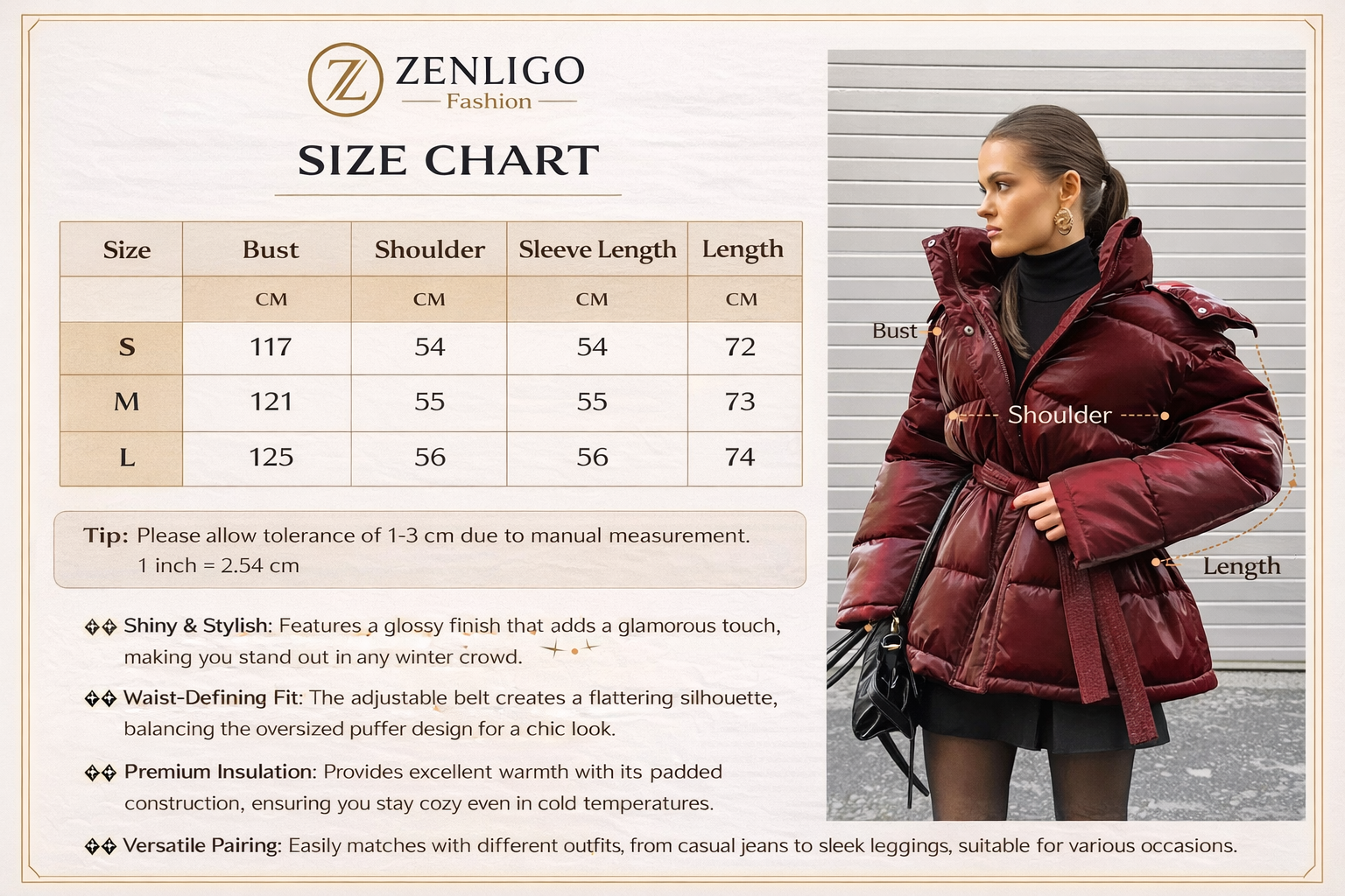 Women’s Hooded Padded Winter Jacket – Belted Waist Full Sleeve Coat